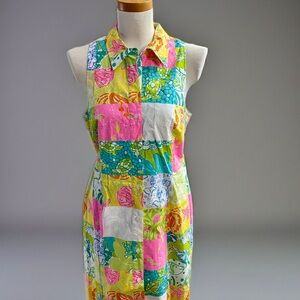 Lilly Pulitzer Multicolor Tropical Patchwork Button-Front Dress 6 8 10